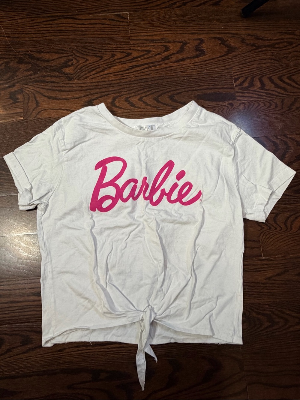 Mattel Barbie White Short-Sleeve Tie-Front Tee with Pink Logo S